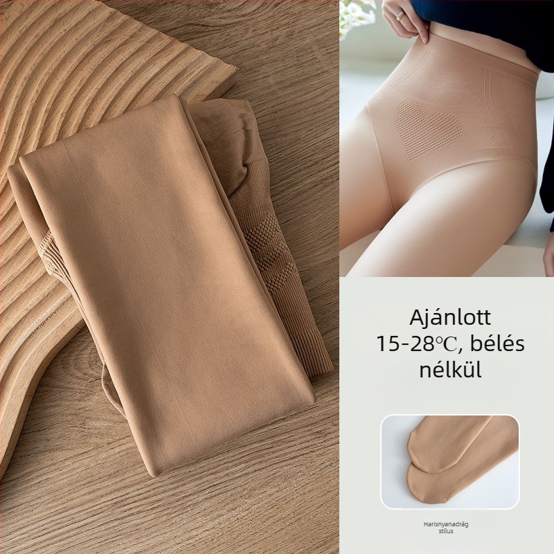 Bőrszínű fleece-béléssel ellátott harisnyanadrág, plusz méret, ősz-télre