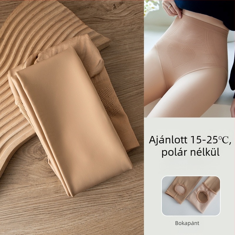 Bőrszínű fleece-béléssel ellátott harisnyanadrág, plusz méret, ősz-télre