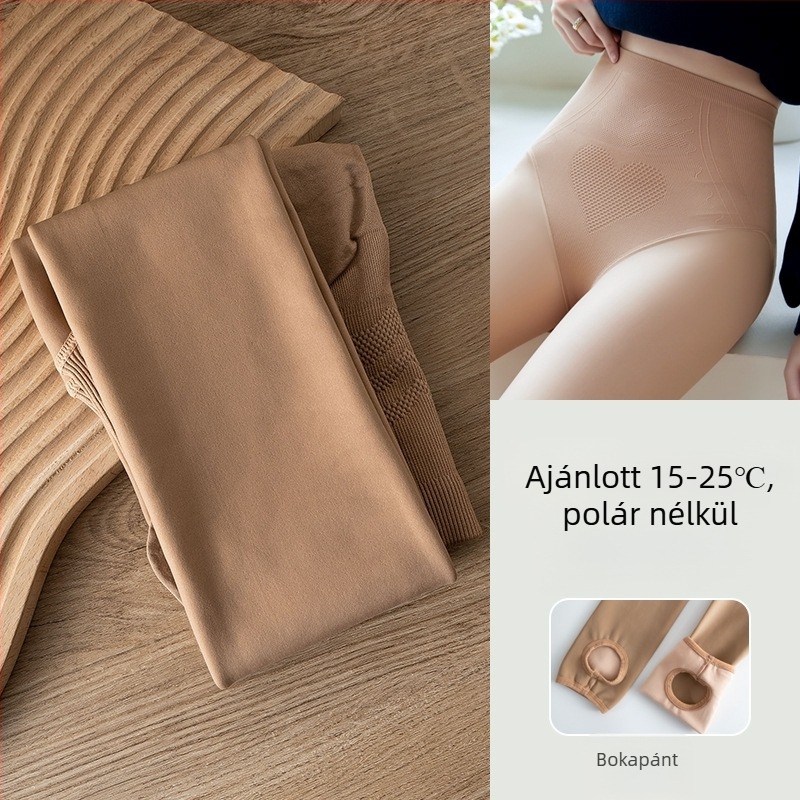 Bőrszínű fleece-béléssel ellátott harisnyanadrág, plusz méret, ősz-télre