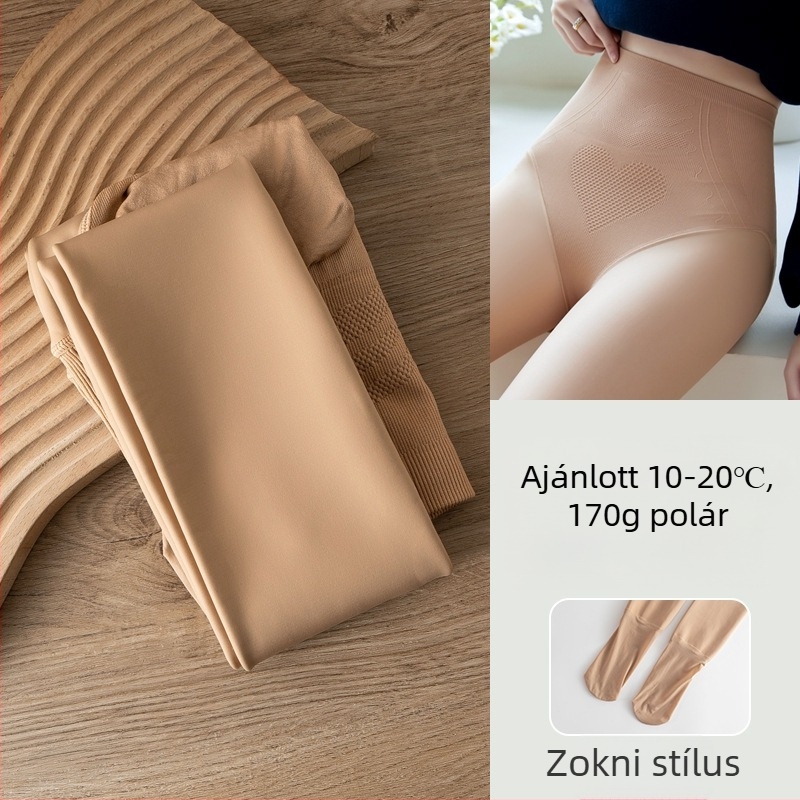 Bőrszínű fleece-béléssel ellátott harisnyanadrág, plusz méret, ősz-télre