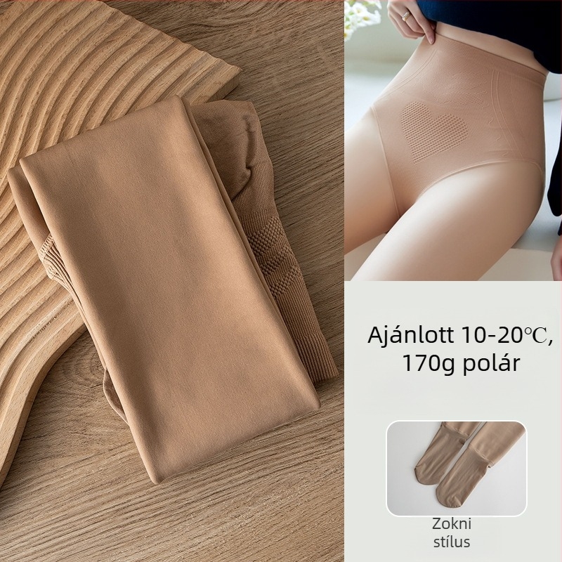 Bőrszínű fleece-béléssel ellátott harisnyanadrág, plusz méret, ősz-télre