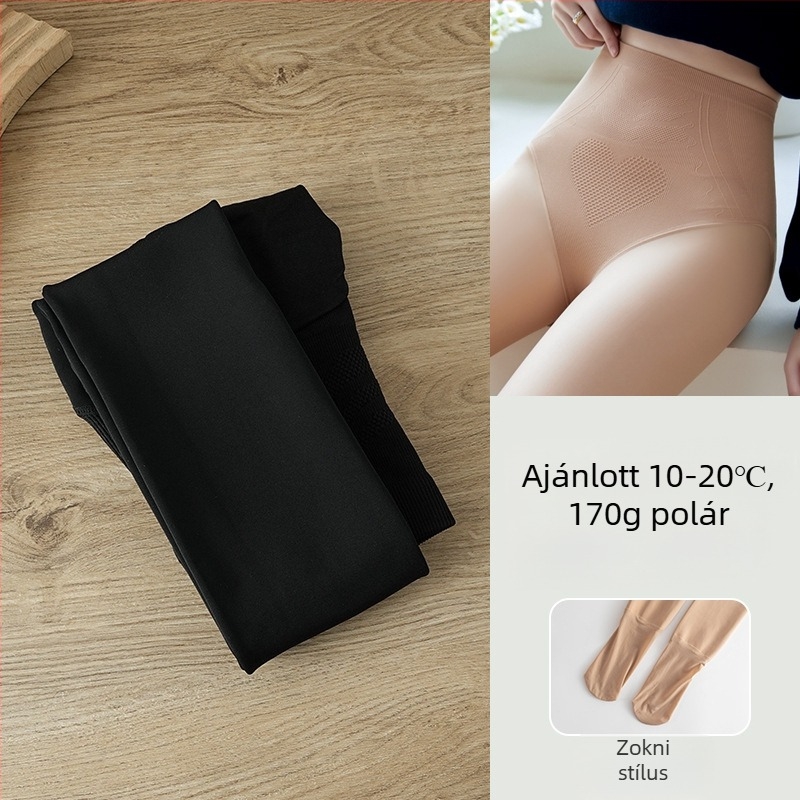 Bőrszínű fleece-béléssel ellátott harisnyanadrág, plusz méret, ősz-télre