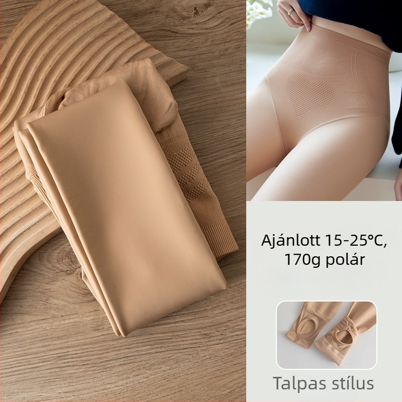 Bőrszínű fleece-béléssel ellátott harisnyanadrág, plusz méret, ősz-télre