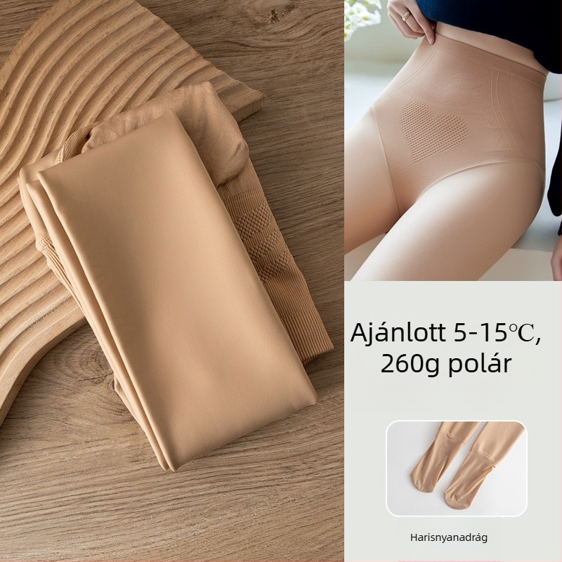 Bőrszínű fleece-béléssel ellátott harisnyanadrág, plusz méret, ősz-télre