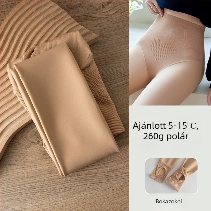 Bőrszínű fleece-béléssel ellátott harisnyanadrág, plusz méret, ősz-télre