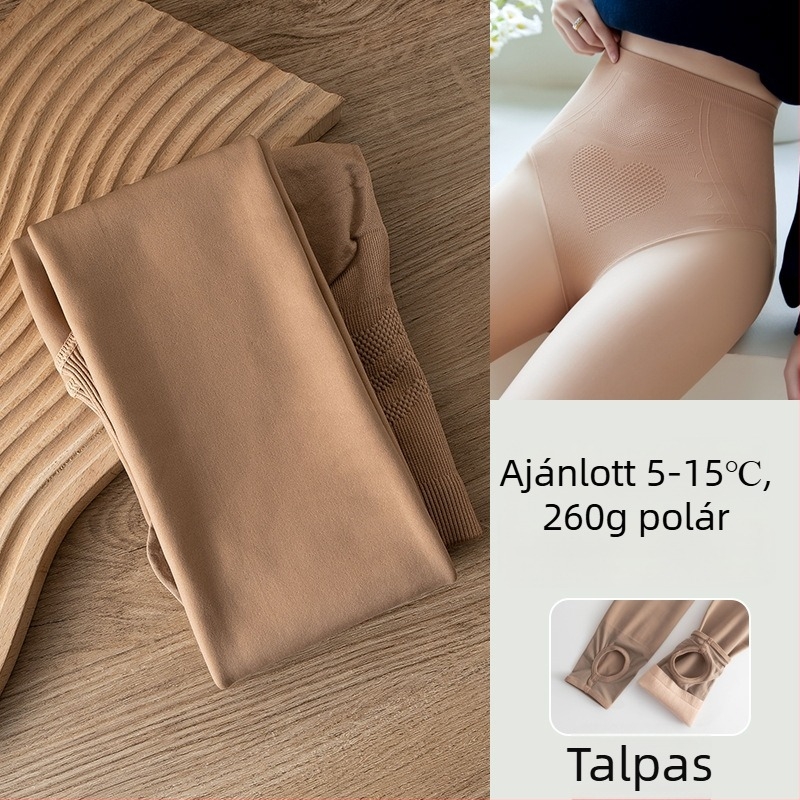 Bőrszínű fleece-béléssel ellátott harisnyanadrág, plusz méret, ősz-télre