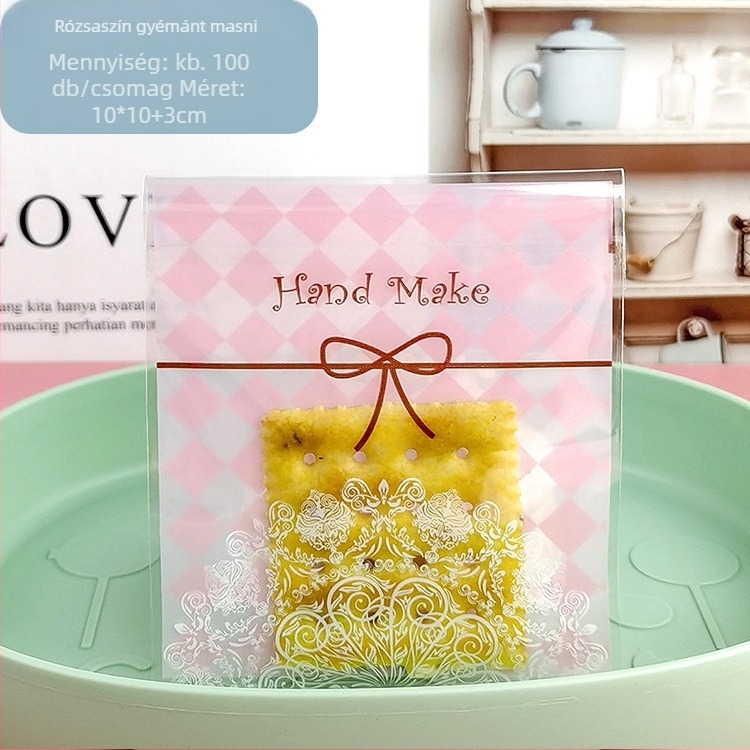 Műanyag sütőipari csomagoló tasakok süteményekhez, cookies-hez és mooncake-hez, méret 10x10+3, 100 db