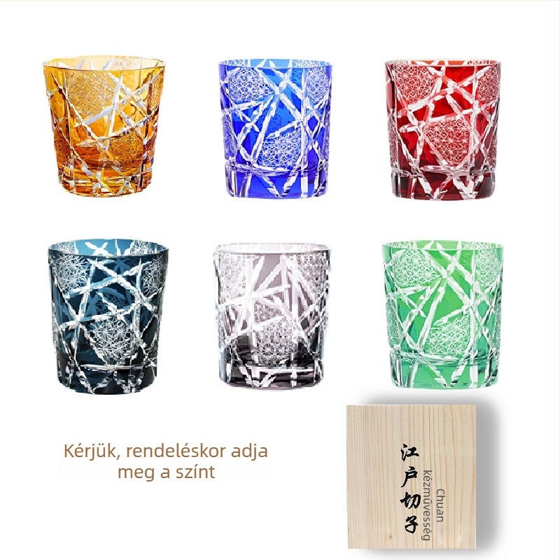 Edo Kiriko kristály whiskey- és sake pohár, japán kézműves, 301–400 ml