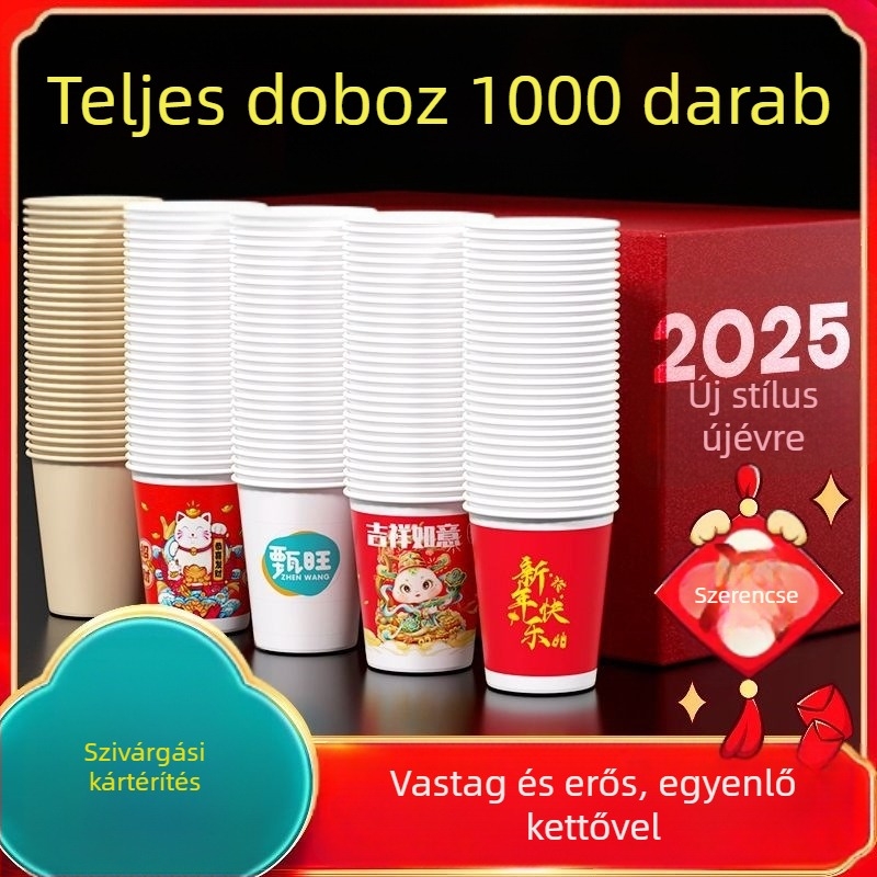 Vastagított egyszer használatos papírpoharak otthoni használatra, dobozos készlet, kínai stílus, kapacitás kevesebb mint 100 ml