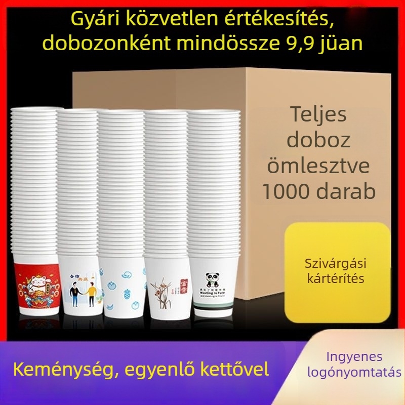 Vastagított egyszer használatos papírpoharak otthoni használatra, dobozos készlet, kínai stílus, kapacitás kevesebb mint 100 ml