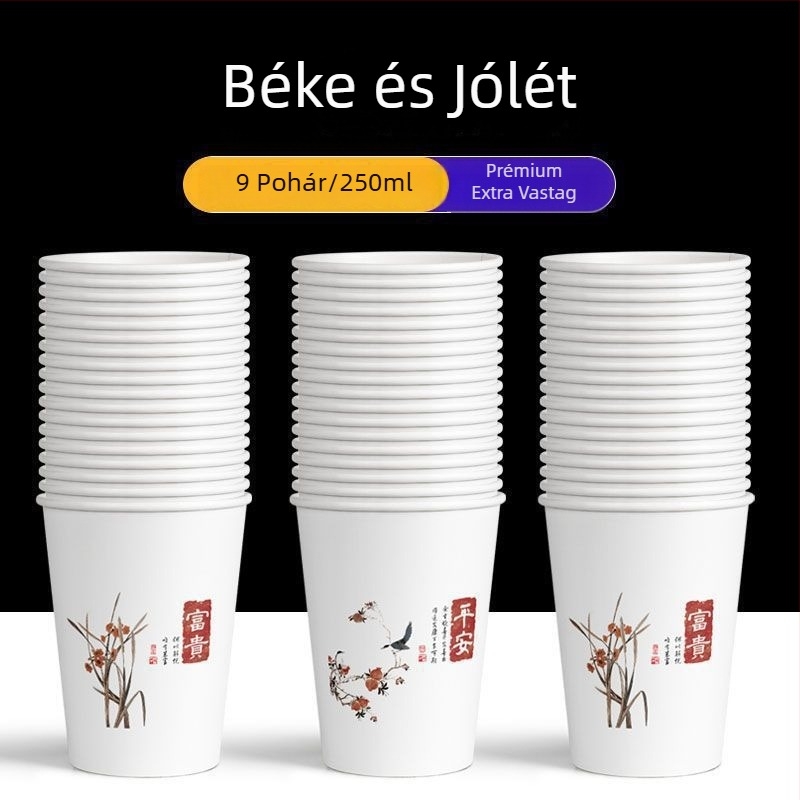 Vastagított egyszer használatos papírpoharak otthoni használatra, dobozos készlet, kínai stílus, kapacitás kevesebb mint 100 ml