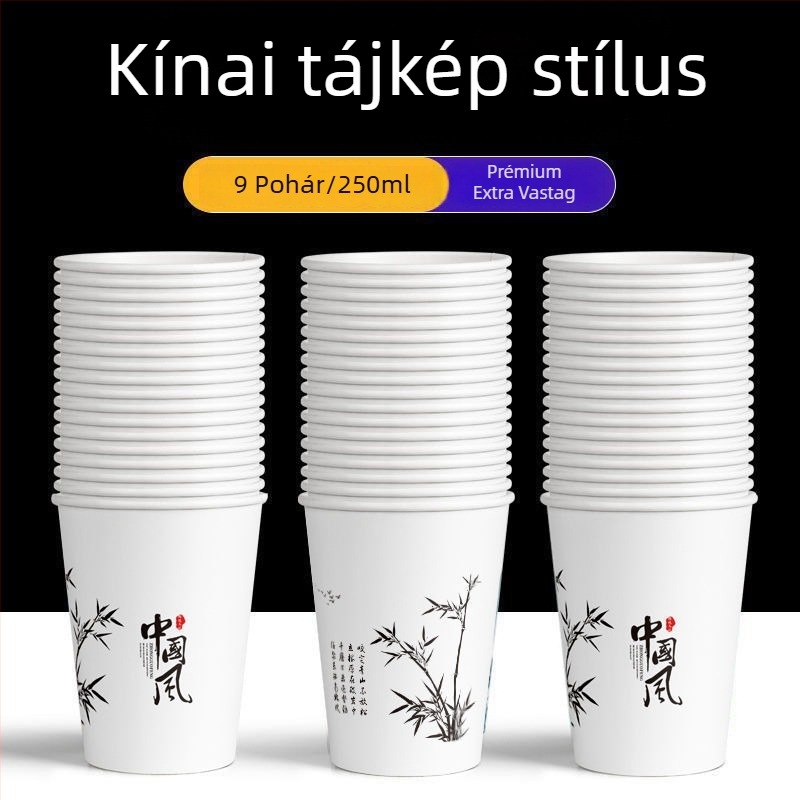 Vastagított egyszer használatos papírpoharak otthoni használatra, dobozos készlet, kínai stílus, kapacitás kevesebb mint 100 ml