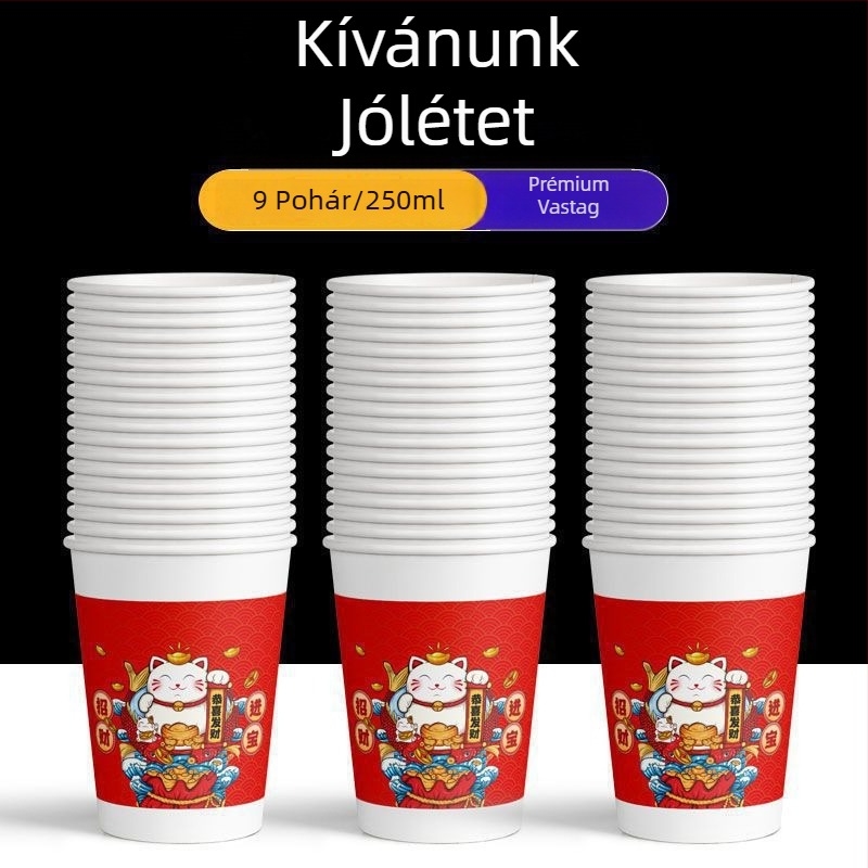 Vastagított egyszer használatos papírpoharak otthoni használatra, dobozos készlet, kínai stílus, kapacitás kevesebb mint 100 ml