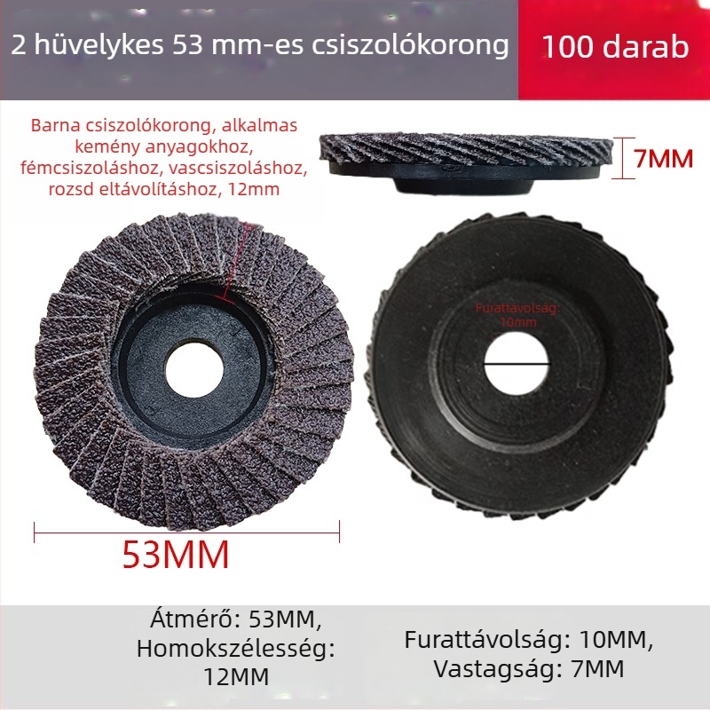 2 hüvelykes pneumatikus szögcsiszoló korongok – flap korong, polírozó korong, élsimítás és rozsda eltávolítás, Ø50 mm