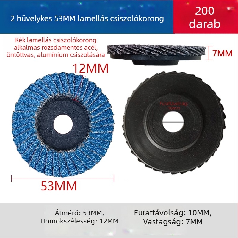 2 hüvelykes pneumatikus szögcsiszoló korongok – flap korong, polírozó korong, élsimítás és rozsda eltávolítás, Ø50 mm