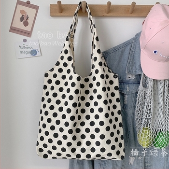 2026-os új modell polka pöttyös vászontáska egyetemistáknak, tote táska nordic minimalist stílusban, japán-koreai hatásokkal