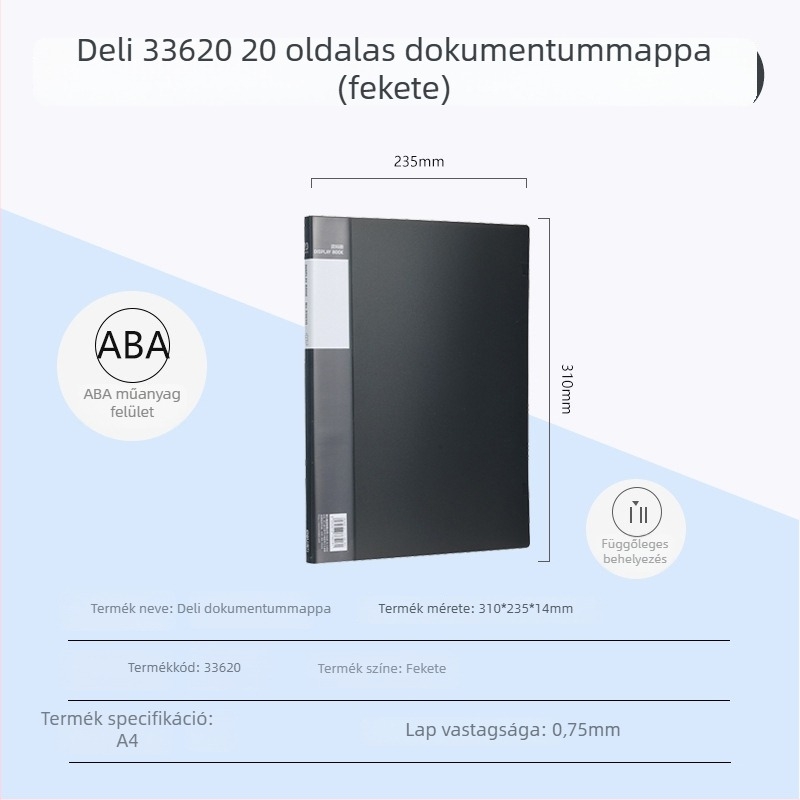 Deli 33600 sorozat, A4 méret, 100 oldalas többfunkciós mappa – oldalak és rajzok tárolására