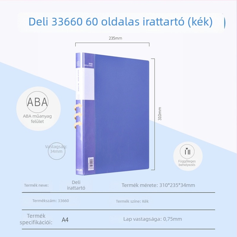 Deli 33600 sorozat, A4 méret, 100 oldalas többfunkciós mappa – oldalak és rajzok tárolására