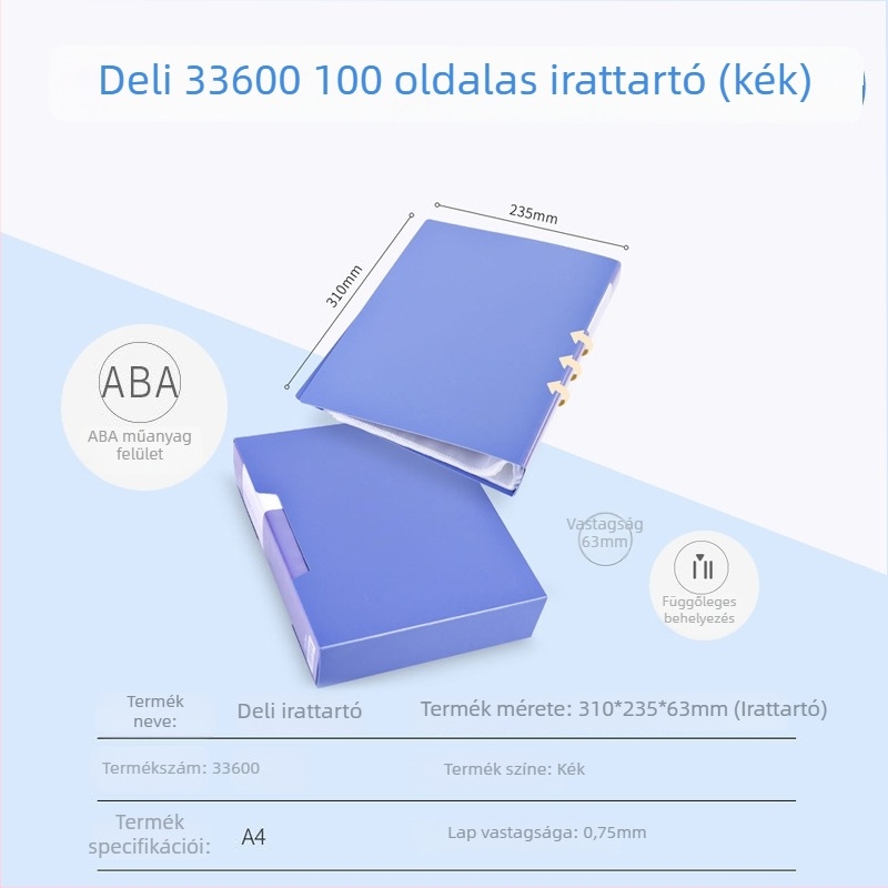 Deli 33600 sorozat, A4 méret, 100 oldalas többfunkciós mappa – oldalak és rajzok tárolására