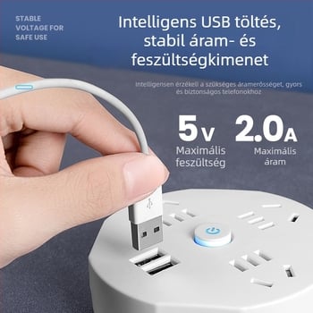 USB-s többdugós elosztó hosszú kábellel, otthonra vagy kollégiumba, kompakt és hordozható, biztonságos