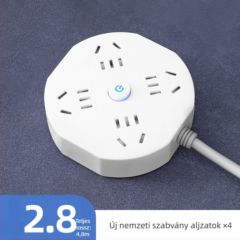USB-s többdugós elosztó hosszú kábellel, otthonra vagy kollégiumba, kompakt és hordozható, biztonságos