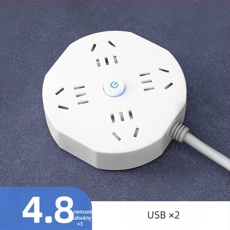 USB-s többdugós elosztó hosszú kábellel, otthonra vagy kollégiumba, kompakt és hordozható, biztonságos