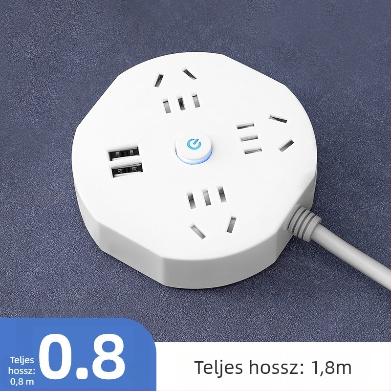 USB-s többdugós elosztó hosszú kábellel, otthonra vagy kollégiumba, kompakt és hordozható, biztonságos