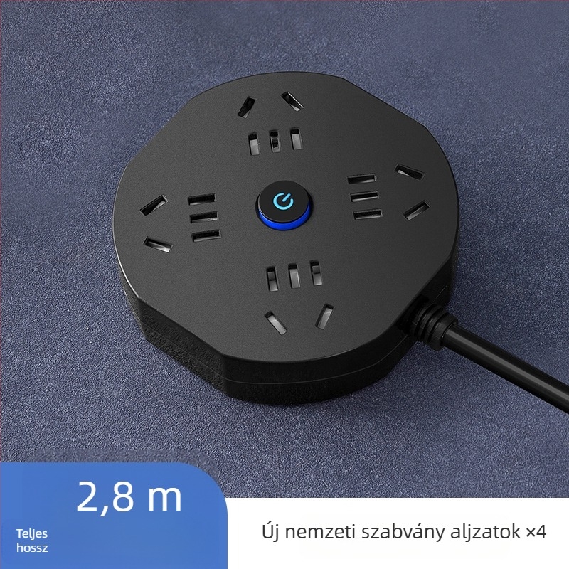 USB-s többdugós elosztó hosszú kábellel, otthonra vagy kollégiumba, kompakt és hordozható, biztonságos
