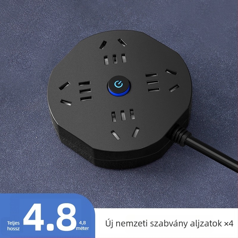 USB-s többdugós elosztó hosszú kábellel, otthonra vagy kollégiumba, kompakt és hordozható, biztonságos