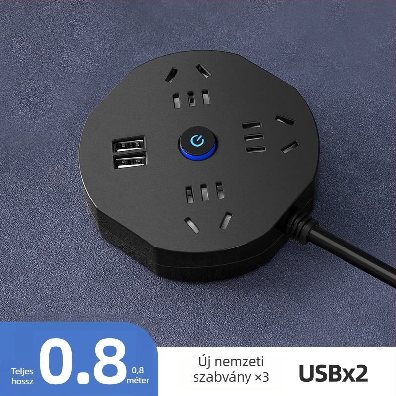 USB-s többdugós elosztó hosszú kábellel, otthonra vagy kollégiumba, kompakt és hordozható, biztonságos