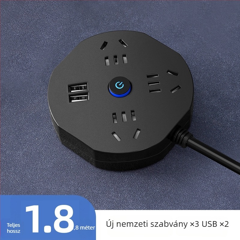 USB-s többdugós elosztó hosszú kábellel, otthonra vagy kollégiumba, kompakt és hordozható, biztonságos