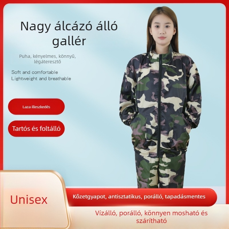 Antisztatikus kapucnis, osztott porvédelemmel, rock-wool szövetből készült pormentes munkaruha élelmiszeripar és szórófestéshez