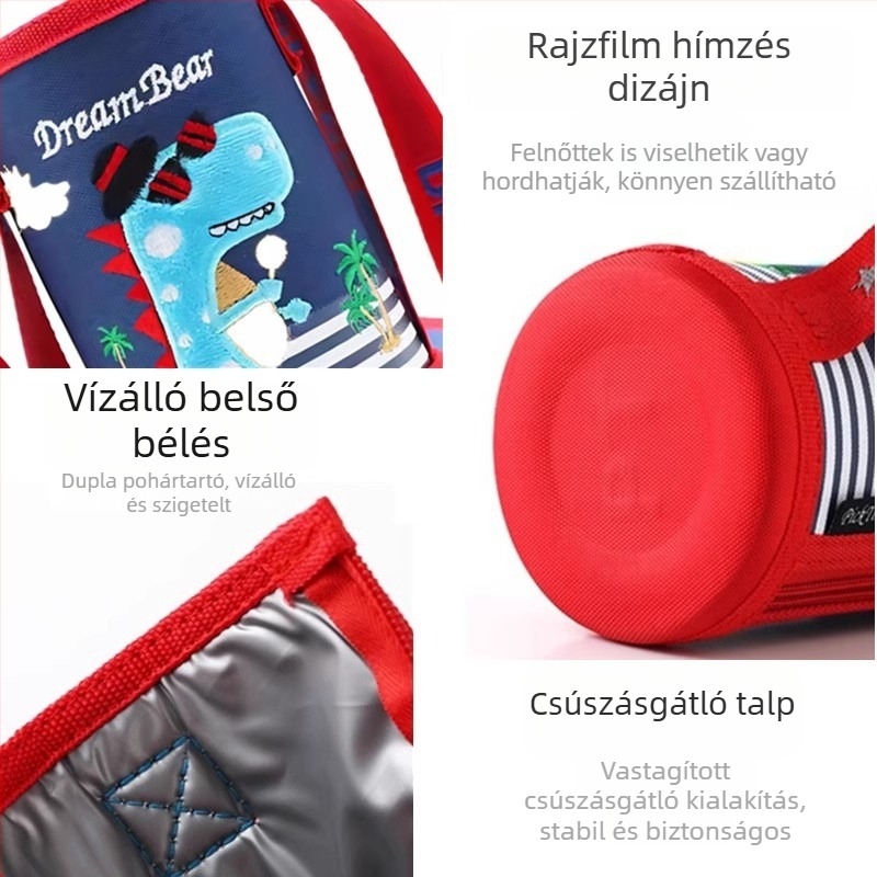 Gyerekeknek készült univerzális védőhüvely termoszhoz és pohárhoz, vállpánttal és hordozó fogantyúval
