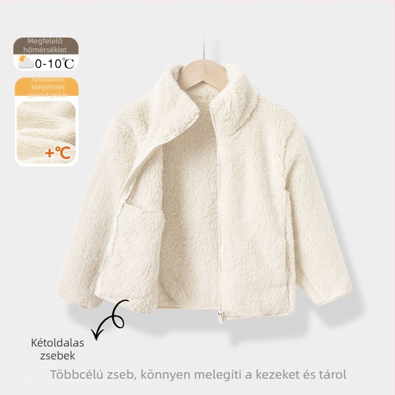 Gyerekek téli kabát korall plüss béléssel, fiúknak és lányoknak, 3–8 évesek