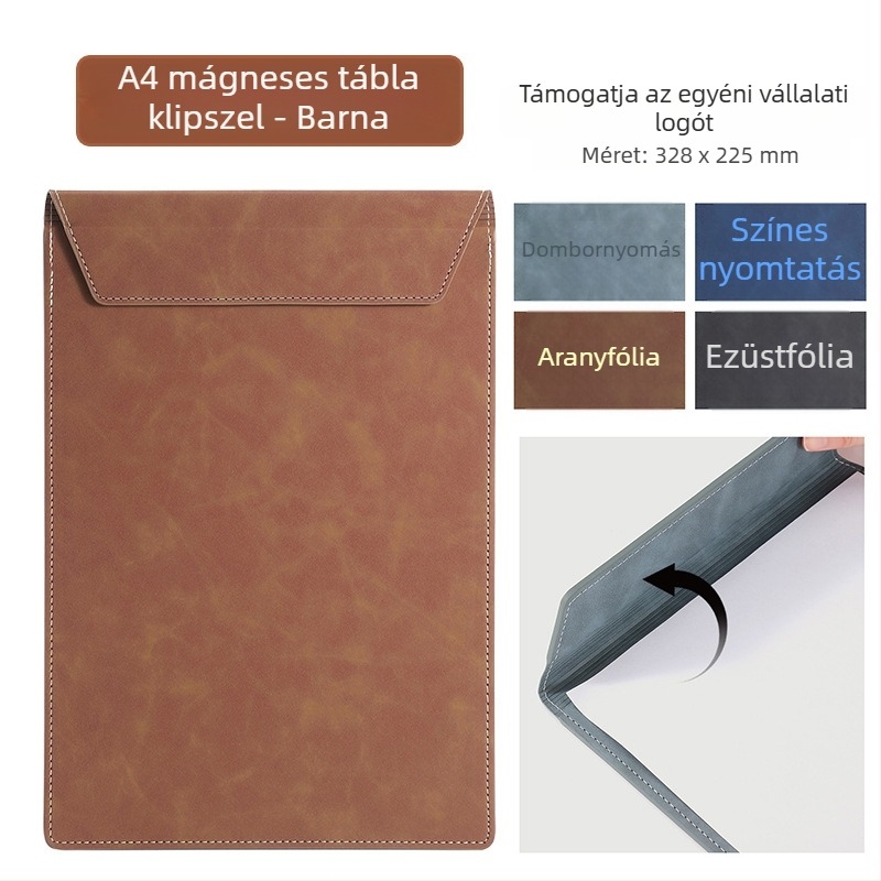 A4 bőr konferencia mappa klipboarddal és írófelülettel, logó testreszabható, poháralátét
