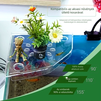 Sarok-akváriumi tárolóállvány fúrás nélküli, halak etetésére szolgáló tároló, felső dekoratív tartó hidroponikus növények tálcával