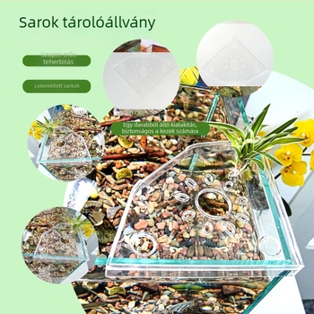 Sarok-akváriumi tárolóállvány fúrás nélküli, halak etetésére szolgáló tároló, felső dekoratív tartó hidroponikus növények tálcával