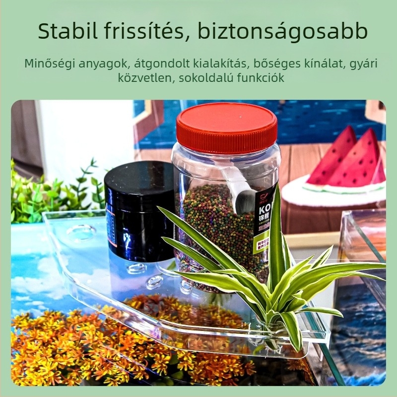 Sarok-akváriumi tárolóállvány fúrás nélküli, halak etetésére szolgáló tároló, felső dekoratív tartó hidroponikus növények tálcával