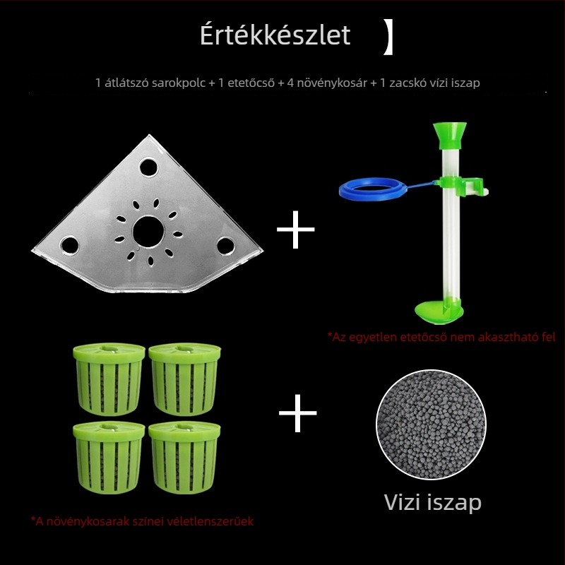 Sarok-akváriumi tárolóállvány fúrás nélküli, halak etetésére szolgáló tároló, felső dekoratív tartó hidroponikus növények tálcával
