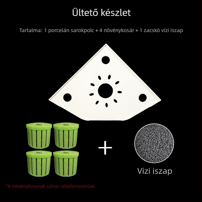 Sarok-akváriumi tárolóállvány fúrás nélküli, halak etetésére szolgáló tároló, felső dekoratív tartó hidroponikus növények tálcával