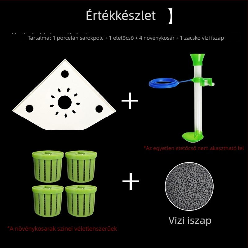 Sarok-akváriumi tárolóállvány fúrás nélküli, halak etetésére szolgáló tároló, felső dekoratív tartó hidroponikus növények tálcával