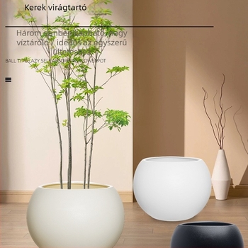 Nagy méretű gömb alakú műgyanta virágcserép nappaliba, minimalistikus luxus stílusú, fekete gyémánt effektus