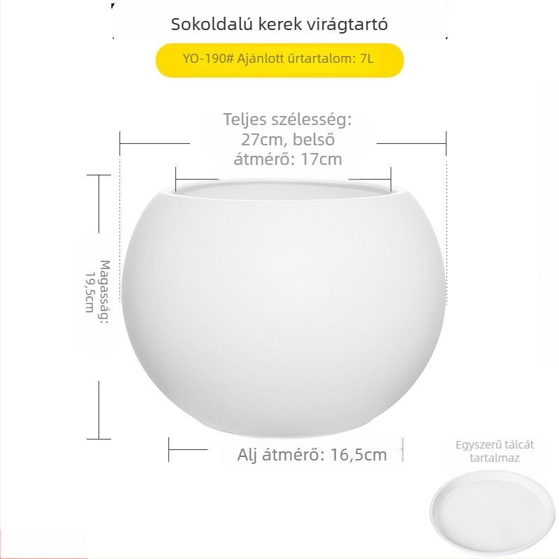 Nagy méretű gömb alakú műgyanta virágcserép nappaliba, minimalistikus luxus stílusú, fekete gyémánt effektus