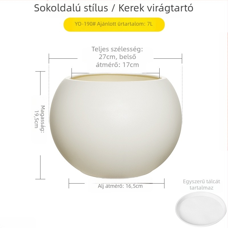 Nagy méretű gömb alakú műgyanta virágcserép nappaliba, minimalistikus luxus stílusú, fekete gyémánt effektus