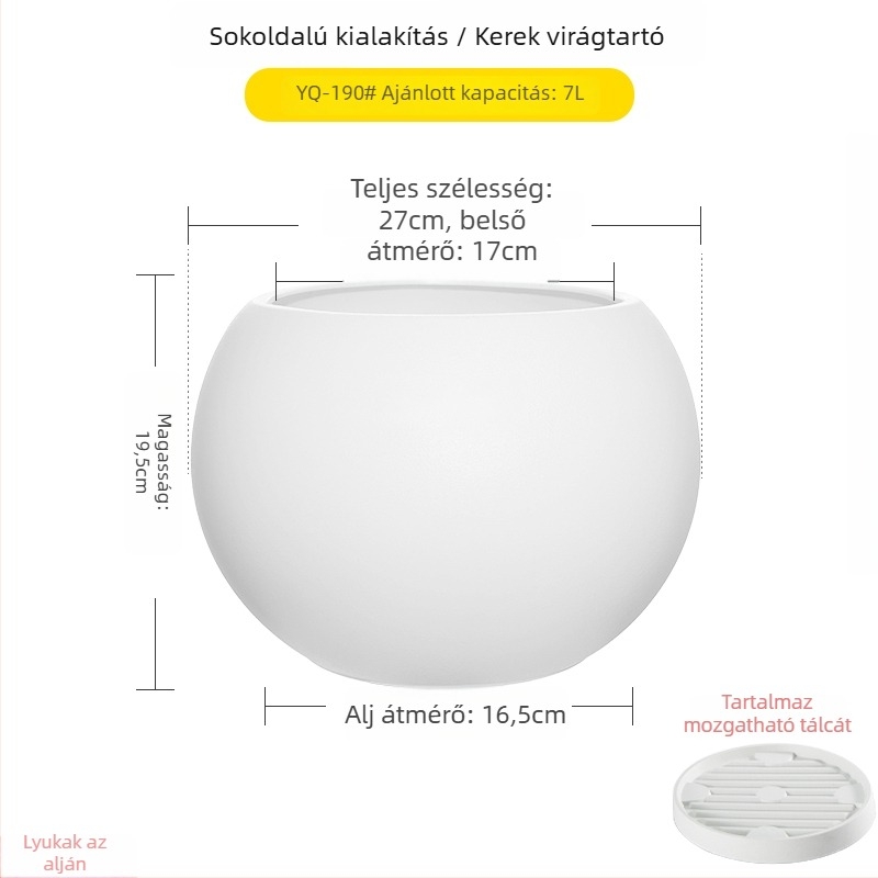 Nagy méretű gömb alakú műgyanta virágcserép nappaliba, minimalistikus luxus stílusú, fekete gyémánt effektus