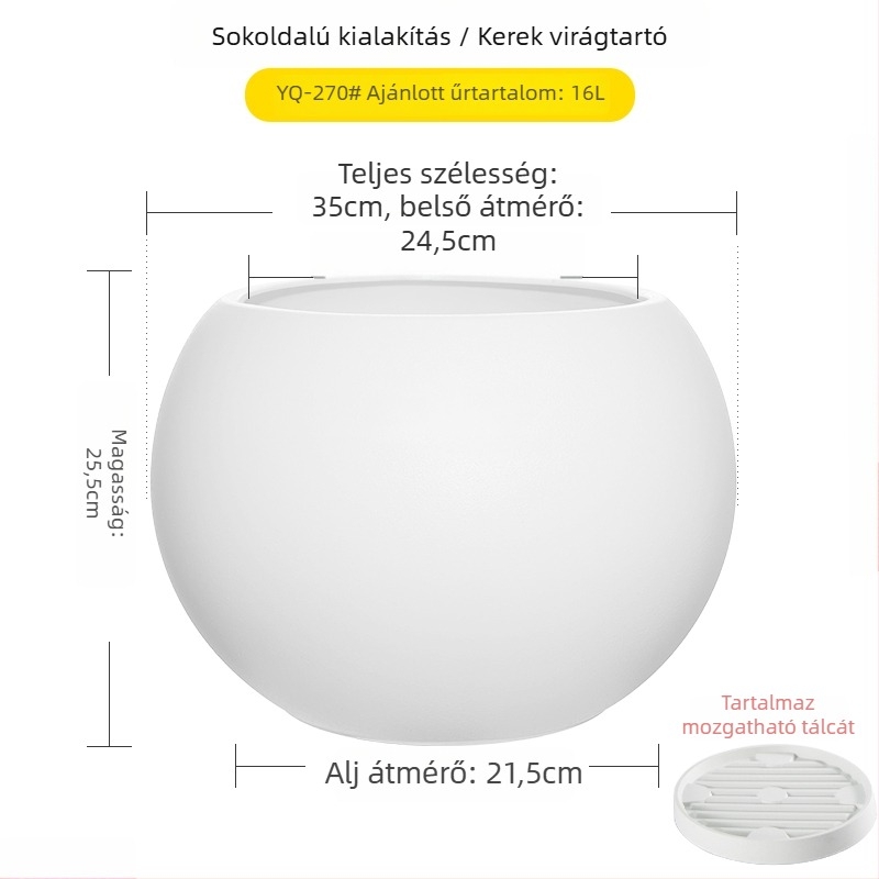 Nagy méretű gömb alakú műgyanta virágcserép nappaliba, minimalistikus luxus stílusú, fekete gyémánt effektus