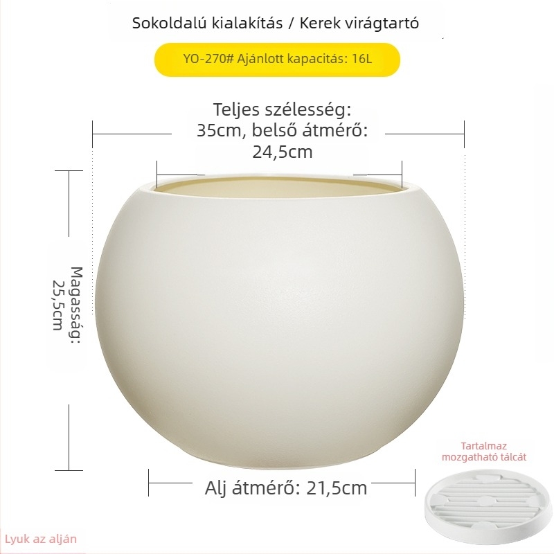 Nagy méretű gömb alakú műgyanta virágcserép nappaliba, minimalistikus luxus stílusú, fekete gyémánt effektus
