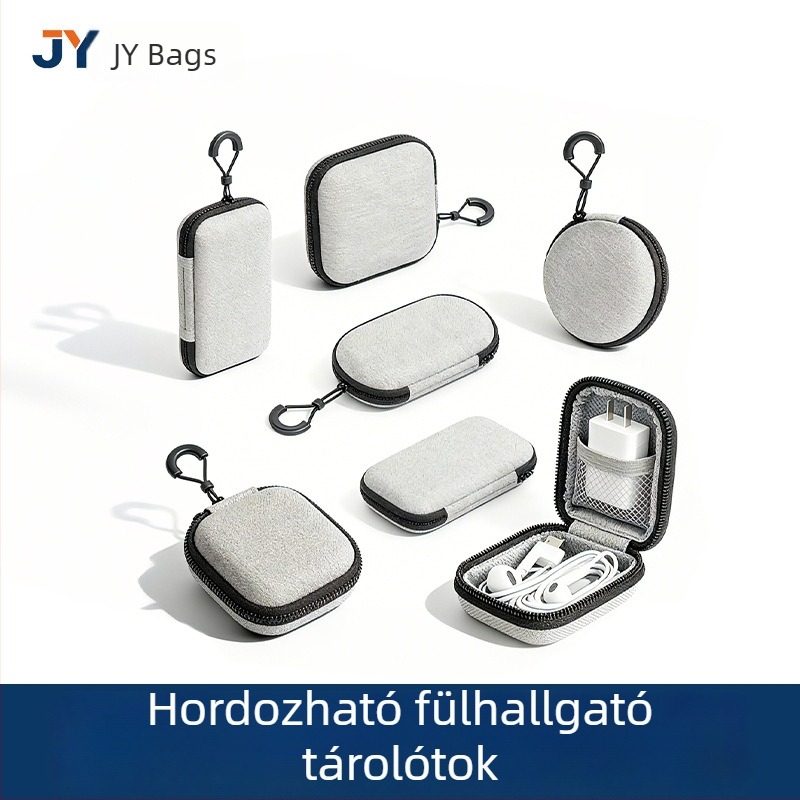 Bluetooth fülhallgató tároló doboz töltőrekesszel, EVA cipzáras védőtasak fülhallgatókhoz
