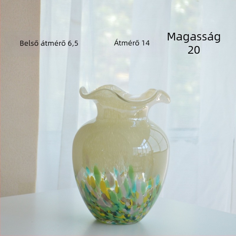 Minimál stílusú üvegváza, tervezői művészeti virázdísz nappaliba és előcsarnokba