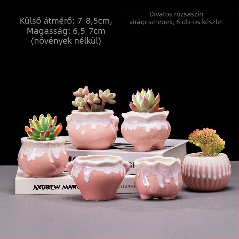 Szukkulenseknek készült kerámia tartó, glazúrral, minimalistikus vidéki stílus, kis asztali növénytartó